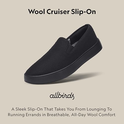 Allbirds Women’s Wool Cruiser Slip-On, Comfortable Everyday Sneaker, Easy On/Off Walking Shoes - Natural Black (Natural Black Sole) - 5 Medium