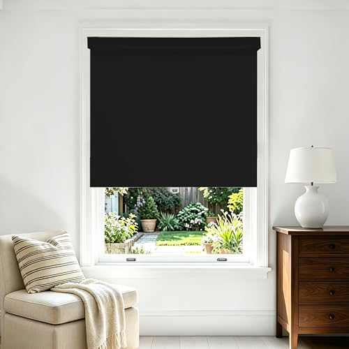 Image of Niche Blinds Cordless Blackout Roller Shades with Valance,Black,33 inch Wx72 H