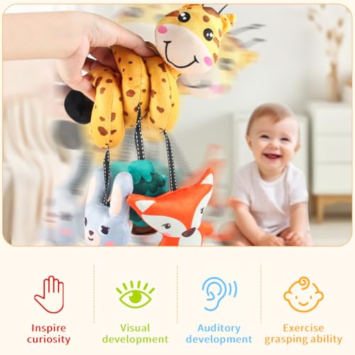 Image of SNOWIE SOFT Giraffe Stroller Soft Plush Toys for 6 Month Old Baby Spiral Colorful Sensory Toy Interactive Cartoon Stuffed Plush Baby Toys for 6 to 12 Months Crib Ornament