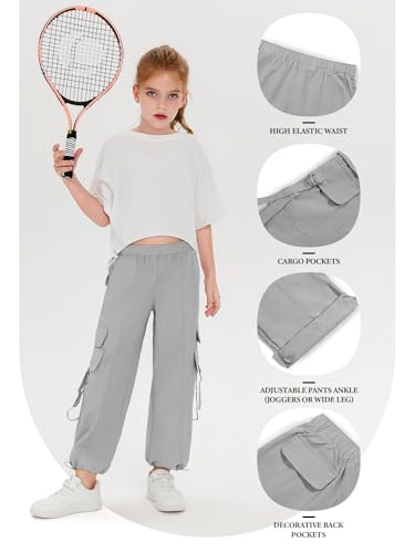 Haloumoning Girls Parachute Pants Kids Wide Leg Cargo Pants Y2K Street Trousers with Pockets 5-14 Years4