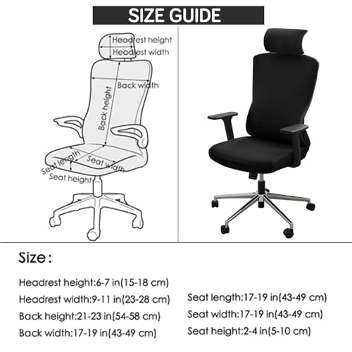 Image of HOKIPO 'SereneSolids' 140 GSM Office Chair Cover with Headrest (High-Back) - 140 GSM Stretch Fabric - Washable, Anti-Slip Fit for Ergonomic Mesh Office Chairs, Black (AR-5369-BLK)
