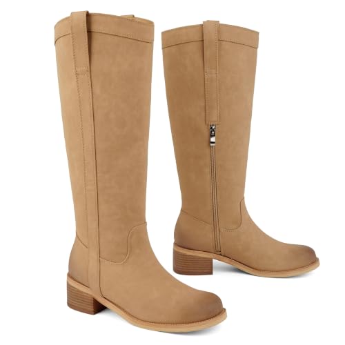 Image of QIY Knee High Boots for Women Low Heel Flat Tall Boots