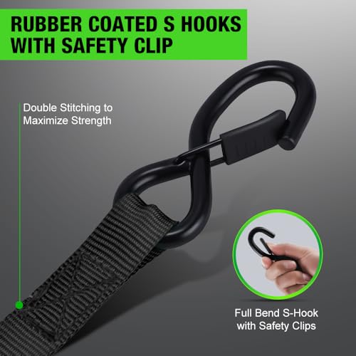Image of Retractable Ratchet Straps (4-Pack) - 1 Inch x 10 Feet (1,650lb Break Strength) - Heavy Duty Auto Self Retracting Tie Down Straps for Motorcycle, ATV, UTV, Truck, Cargo Trailer - Black