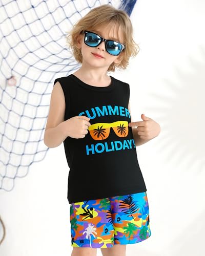 Image of NZRVAWS Toddler Baby Boy Summer Clothes 2Pcs Shorts Set Sleeveless Tank Tops Hawaiian T-Shirt Cute Boys Clothing Set