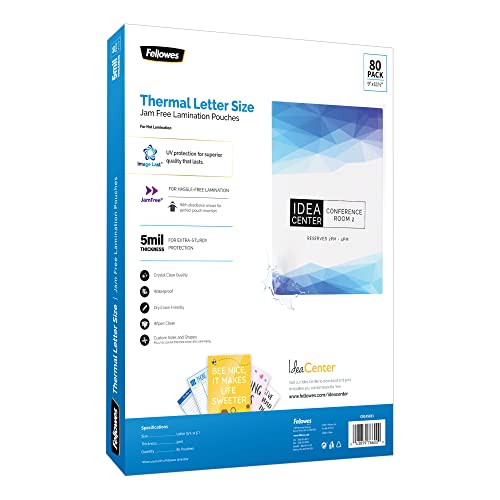 Pochettes de plastification thermique format lettre transparentes lot de 80 Fellowes