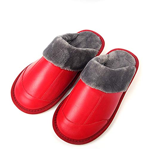 GPFDM Zapatillas para Mujer Piel De Invierno Zapatillas De Casa Térmicas Antideslizantes para El Interior De Casa De Cuero 2018,7,42~43