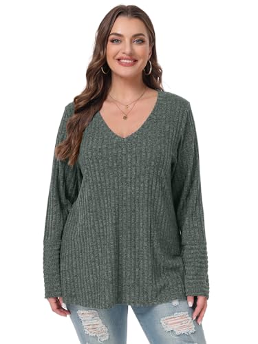 BELAROI Plus Size Long Sleeve Tops for Women Casual Shirts V Neck Tunic Sweaters Pullover Lightweight2