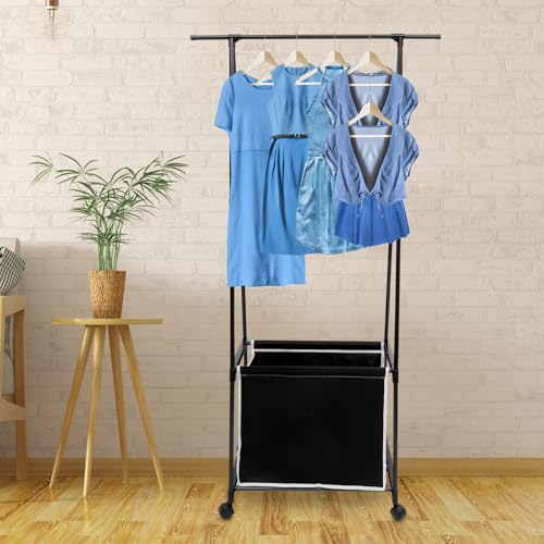 Perchero metálico negro para ropa en el balcón y dormitorio compacto 7