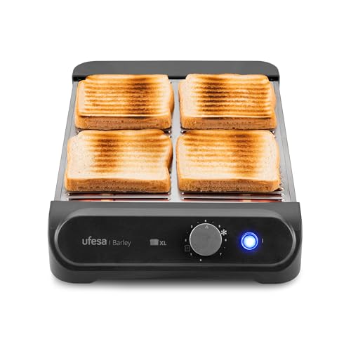 Ufesa Tostador Plano Barley, 900W con 3 Resistencias de Cuarzo, Tostador Horizontal de Acero...
