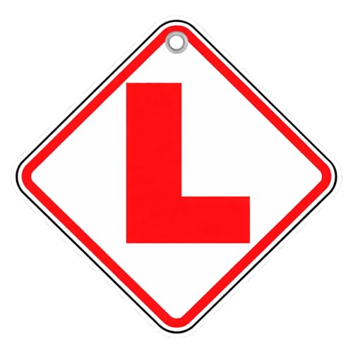 Image of Learning Driver L Board Car Hanging Sign with Suction Cup, Diamond Shape Red & White Learner Driver Sign, 300 GSM Premium Board, Double Side Rrint, Reusable Vehicle Display, 20.32 x 20.83 cm