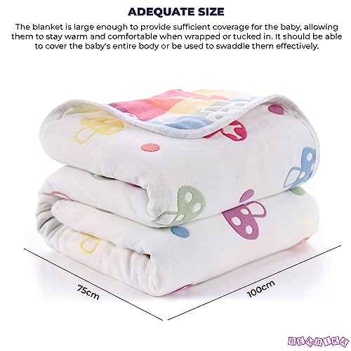 Image of BEMBIKA Essential Multipurpose Blanket for 6 Layer Cotton Gauze Stroller Blanket Swaddle Soft Blanket Bath Towel for Newborn, Infant and Small Kids-1 Pc (Mushroom White)