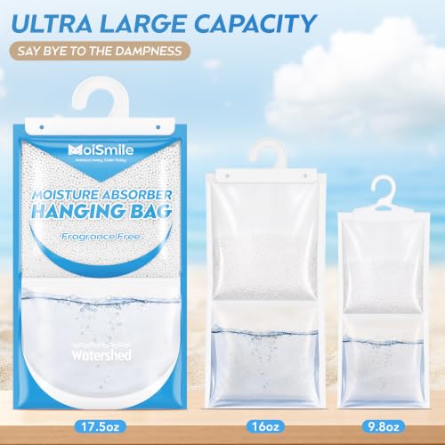 Image of Hanging Moisture Absorbers 3 Pack Net Wt. 17.5oz /Pack, Fragrance Free Closet Dehumidifier Bags, Odor Eliminator & Humidity Absorber, Humidity Packs for Bathroom, Bedroom, Basement, Car, RV & Boat