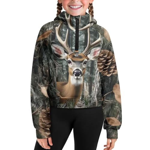 WELLFLYHOM Hoodies for Girls 5-14T Cropped Long Sleeve Sweatshirt Half Zip Up Sweater Top Graphic Fall Clothes