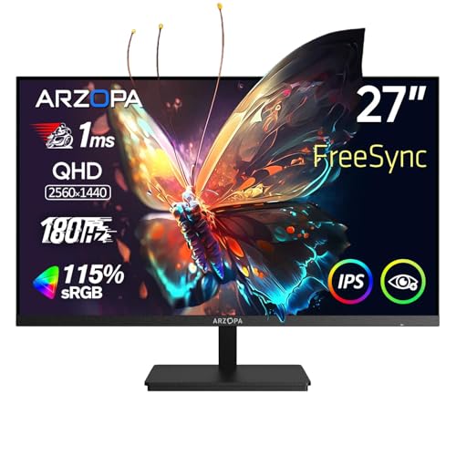 ARZOPA 27 180Hz Gaming Monitor -2K QHD 2560x1440 Fast IPS Computer PC Monitor 115% sRGB Adaptive-Sync 1ms Response 1x Display Port 1.4 1x HDMI 2.0 1x USB C - M1RC