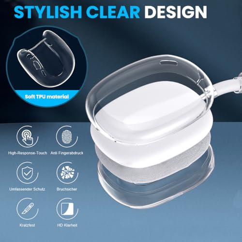 Image of ZORBES Silicone Case Cover for AirPods Max Headphones, Soft Clear TPU Anti-Scratch Ear Pad /Ear Cups /Headband Cover for AirPods Max, Sweat-Proof Transparent Protector Accessories, Transparent White