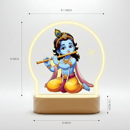 Image of Giftplease Sitting Bal Krishna Flute LED Lamp - Vibrant Printed Night Light with Warm Glow - Divine Murali Manohar Decor for Home Mandir, Kids Room & Gifting GL 08