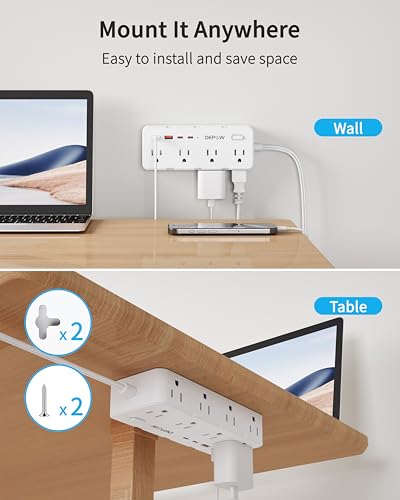 2 Prong Power Strip, 2 to 3 Prong Outlet Adapter with 8 AC & 4 USB Ports (2 USB C), 5FT Extension Cord, 1700J Two Prong Surge Protector, Wall Mountable, Ideal for Old House Non-Grounded Outlets - Image 6