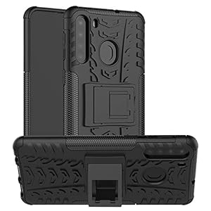 LFDZ Compatible with Samsung Galaxy A21 Case,Heavy Duty Tough Armour Rugged Shockproof Cover with Kickstand Case For Samsung Galaxy A21 Smartphone(Not fit Samsung Galaxy A20),Black
