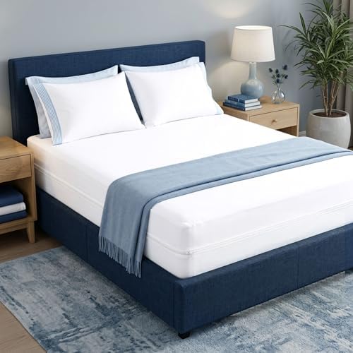 Zippered Mattress Encasement Queen Size Waterproof Mattress Protector with Zipper, Breathable & Noiseless Absorbent 6-Sided Mattress Cover