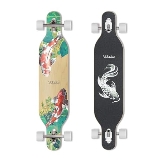 VOLADOR Urban Freeride Pro Longboard| Adaptive Cruiser 42inch| North America Maple| Camber Concave Drop Through Longboard Complete| Setup for Urban Commuting (Koi)