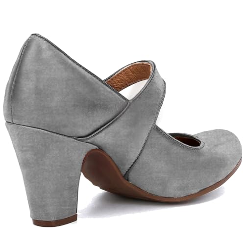 Image of SHODENSE Women Vintage Chunky High Heel Mary Jane Shoes Round Closed Toe Ankle Strap Dress Sandals 3 inch Block Heels Mary Jane Lolita Pumps Two-Toned Patchwork Buckle Office Lady Wedding Retro 4-11 M US
