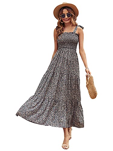 FloernsÂ Women'sÂ LeopardÂ PrintÂ TieÂ StrapÂ SummerÂ CamiÂ MaxiÂ Dress Floral Black M