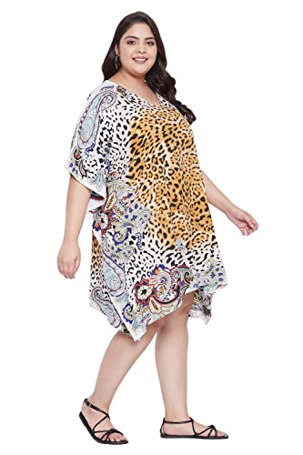 Image of Oussum Short Caftans for Women Plus Size Kaftan Tunic Tops Polyester Summer Beach Clothing Mini Cover Ups Dress for Ladies