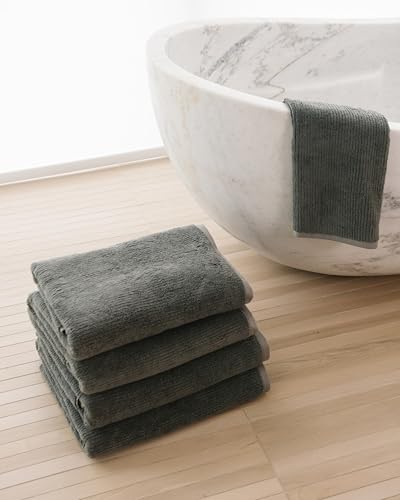 Cozy Earth Complete Ribbed Terry Bath Bundle - 60% Cotton 40% Viscose from Bamboo - Soft & Absorbent Cotton Bath Towel Set - 4 Washcloths, 2 Hand Towels, 2 Bath Towels, 2 Bath Sheets - Charcoal - Image 7