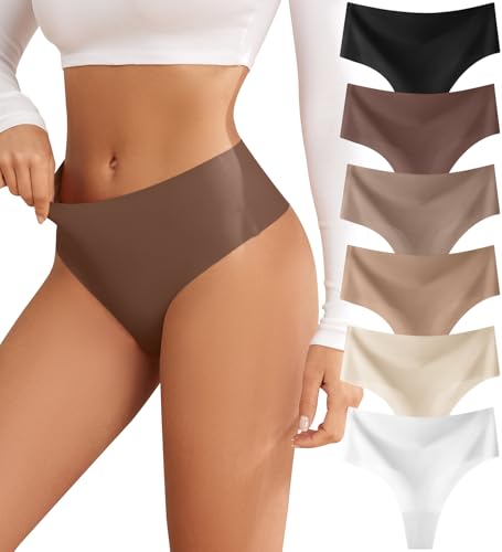 Image of oshkang Thongs for Womens High Waisted Seamless No Show Underwear 6 Pack | Invisible Sexy Breathable Panties,Workout Comfortable Ladies Undies,for Yoga Pants,Legging,No Visible Panty Line,All Day Wear