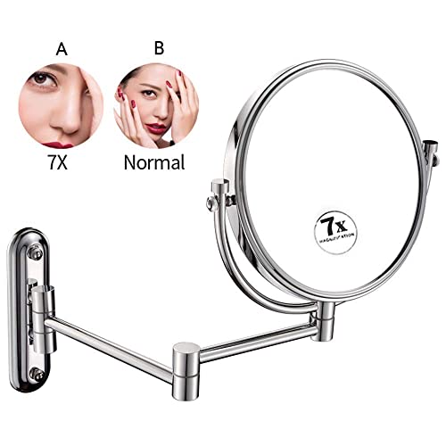 Miroir de maquillage extensible AMUCK à loupe 7X et double face orientable en laiton chromé - 3
