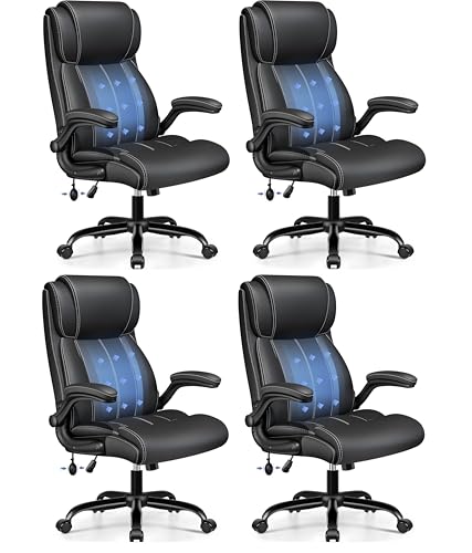 Image of BESTFAIR Ergonomic Computer Desk Chair, Inflatable Lumbar Support, Black | Back Support for Prolonged Sitting, Flip-Up Arms, 21 inch Wide Cushioned Seat, Neck Friendly High Back, Rocking & Rolling, 4 Pack