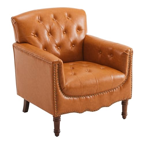 MOJAY-Modern-Accent-Chair-Mid-Century-PU-Leather-Living-Room-Chair-Comfy-Armchair-with-Thick-Padded-Cushion-Lounge-Sofa-Club-Chair-with-Sturdy-Wood-Legs-for-Bedroom-Home-Office-Camel MOJAY Modern Accent Chair Mid Century PU Leather Living Room Chair Comfy Armchair with Thick Padded Cushion Lounge Sofa Club Chair with Sturdy Wood Legs for Bedroom Home Office Camel