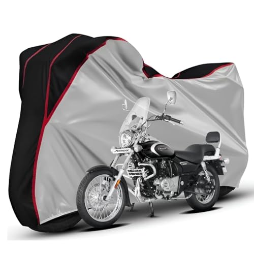 Image of Waterproof Bike Body Cover Compatible with Bajaj Avenger Dustproof Scratchproof - Motorcycle Cover for Two Wheeler, Outdoor Full Cover with UV, Duty, Rain Protection (Silver Top Black) R1