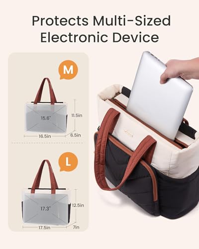 Image of LOVEVOOK Puffer Tote Bag for Women, V-Quilted Puffy Teacher Tote Nurse Bag, Large Shoulder Laptop Purse for Work Travel Gym