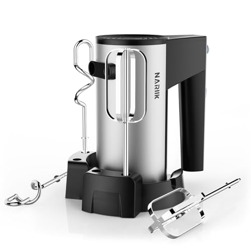 Mezclador de mano eléctrico, mezclador de mano de cocina de 600 W, velocidad Turbo Boost/autocontrol + 5 velocidades + botón de expulsión + batidores de mano de acero inoxidable x 2 y ganchos de masa