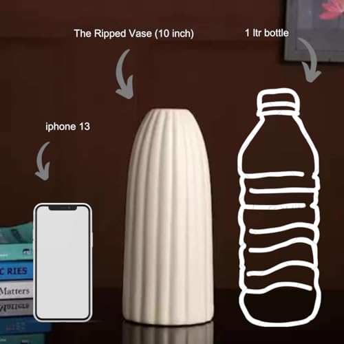 Image of Bliss Hohm Ripped Flower Vase (10 Inches, Off-White) for Home Decor and Gifting, Ceramic Flower Vases for Living Room, Decoration Items, Wall Tabletop showpieces (Large Ripped)