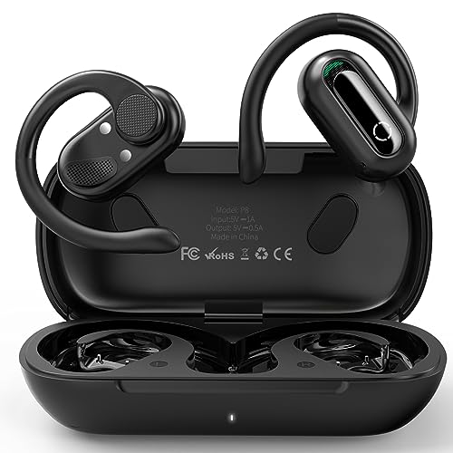 Open Ear Headphones Bluetooth 5.3 Wireless Earbuds for iPhone & Android, Wireless Open Ear Earbuds with Rotatable Earhooks, Deep Bass, IPX7 Waterproof Earphones for Sports, Workouts, Running, Cycling