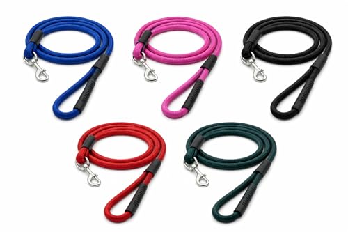 Image of Dog Leash for Large Dogs & Medium Dogs 5 Feet - Heavy Duty Nylon Rope 15mm Thick Leash with Anti Slip Rubber Handle - Tangle Free & Swivel Metal Clip (Blue)