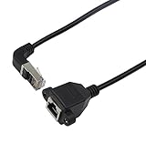 Ethernet Extension Cable,90 Degree Bend RJ45 Male to Female Ethernet LAN Network Cable RJ45 Cat 5e Connector Cord - Black (1ft/0.3m)