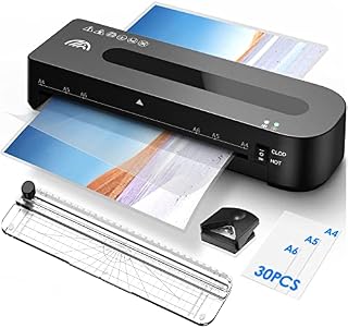 Laminator, A4 Laminator with 30 Laminating Pouches Laminator Machine with Paper Trimmer and Corner Rounder, A4 A5 A6 Laminator Set (Black)