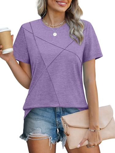 Image of XIEERDUO Womens Summer Tops 2026 Pleated Round Neck Short Sleeve Shirts Business Casual