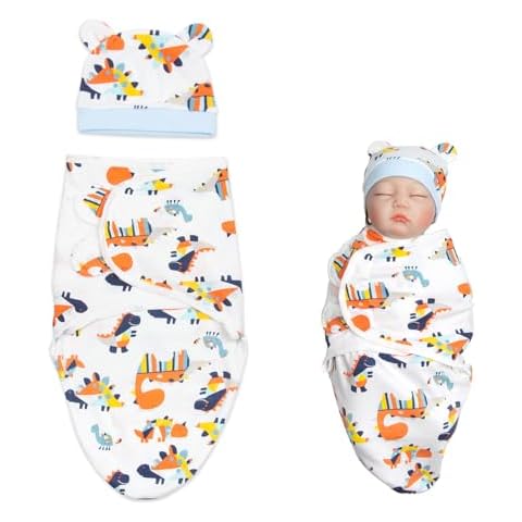 Medylove Reborn Baby Doll Clothes Swaddle Blanket Hat (Dinosaur Pattern) for 17-22 inch Reborn Boy Baby Doll Clothing Adjustable Receiving Blankets Gift Cover