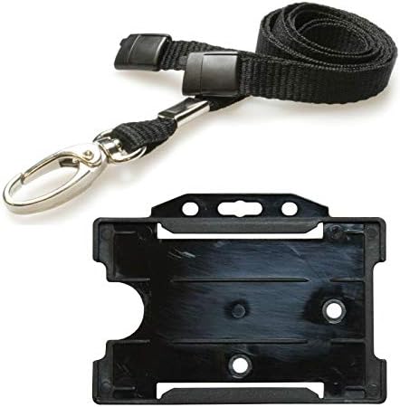 PCL Media Ltd | ID Black Lanyard Neck Strap with Metal Clip and Breakaway Safety Clip & ID Card Holder, Black Lanyard for Neck with Card Holder