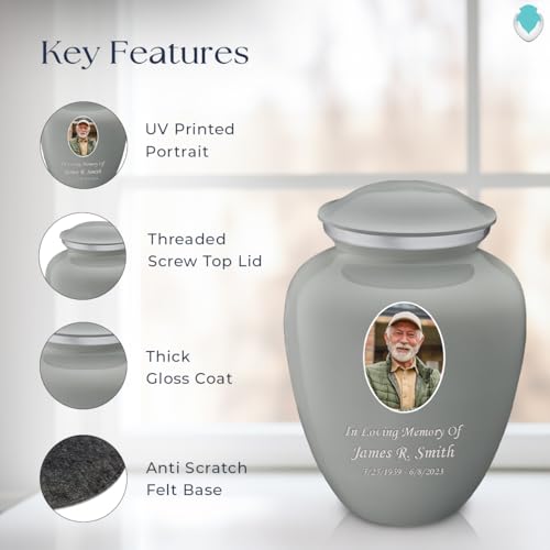 Image of Geturns - Adult Cremation Urns for Human Ashes I Large Slate Grey Photo Funeral Urn for Female and Male I 200 lbs