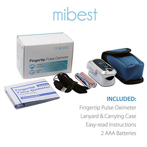 Image of Mibest Pulse Oximeter Fingertip, Blood Oxygen Saturation Monitor (SpO2) with Rate Measurements and Waveform Graph, Portable Digital Reading OLED Display, Batteries Lanyard and Carry Case Included