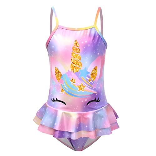 Image of QPANCY One Piece Swimsuits for Girl Ruffle Unicorn Bathing Suits Strap Swimwear
