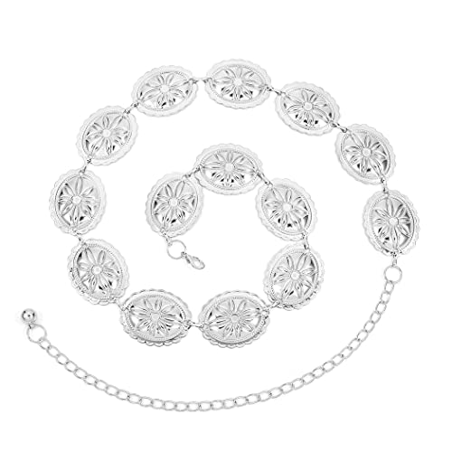 ELABEST Vintage Waist Chain Belt Silver Waistband Adjustable Carved Belly Chain Belts Body Jewelry Accessories for Women Jeans Dresses
