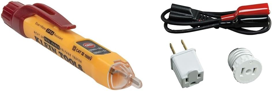 Klein Tools NCVT2P Dual Range, Non-Contact Voltage Tester, 12-1000V AC, Visual & 69411 Circuit Breaker Finder Accessory Kit, Circuit Breaker Leads, Circuit Breaker Adapters