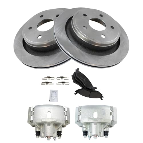 Image of TRQ Rear Brake Pad, Caliper, & Rotor Kit Semi-Metallic Compatible with 2007-2009 Chrysler Aspen 2005-2009 Dodge Durango 2002-2010 Ram 1500 2011-2018 Ram 1500