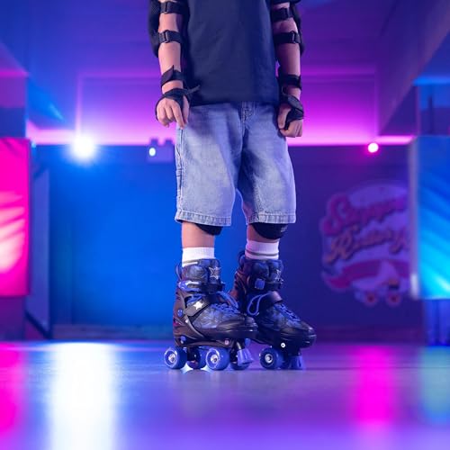 Xootz Semi Soft Jet Skates, Kids Adjustable Roller Skates, Blue Quad Skates with PVC Wheels, High Impact PP Boot, 608Z Bearings, Girls Boys Roller Skates for Ages 5+